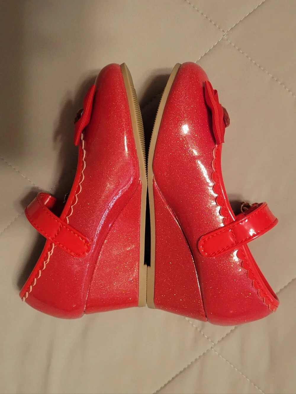 Disney Minnie Mouse Red Glitter Bow Wedge Dress Up Shoes Sz 9 Toddler